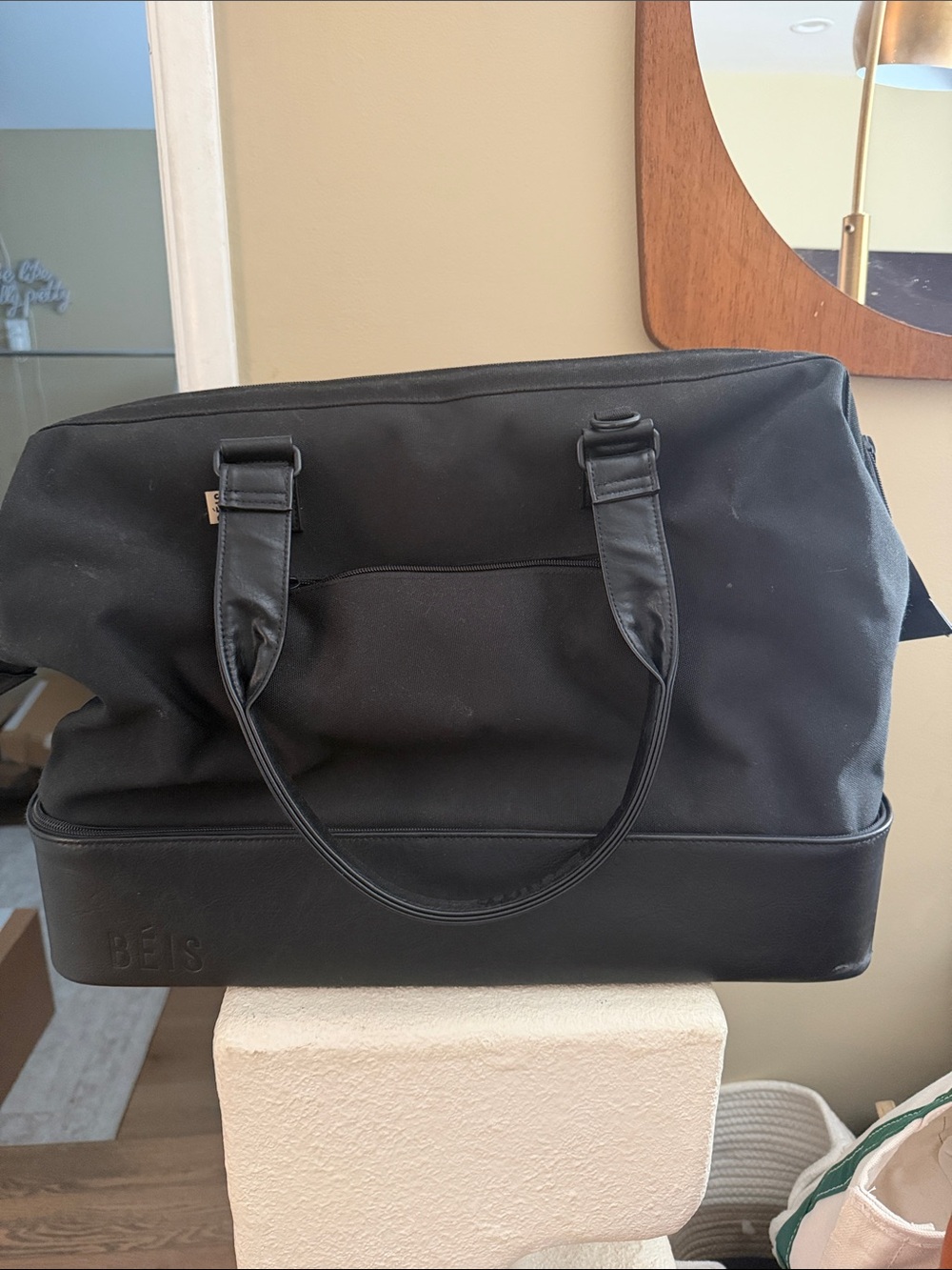 BEIS Black Travel Duffel with Structured Base